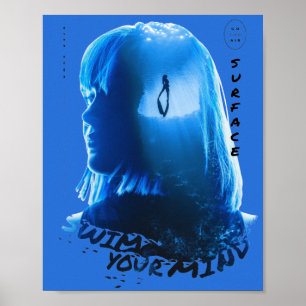 Affiche Fille de l'océan sous-marin bleu surréaliste en do