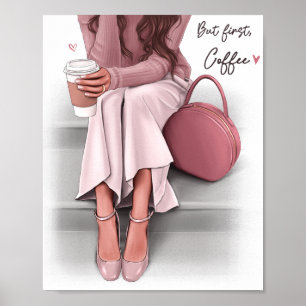 Affiche Fille de mode mais premier café