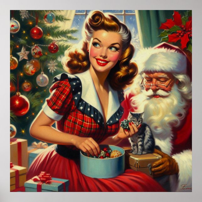 Affiche Fille de Noël rétro (Devant)