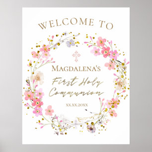 Affiche Fille de première communion bienvenue