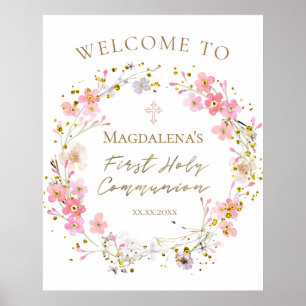 Affiche Fille de première communion bienvenue