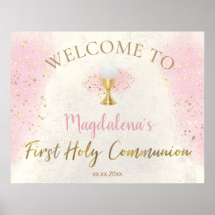 Affiche Fille de première communion solennelle bienvenue