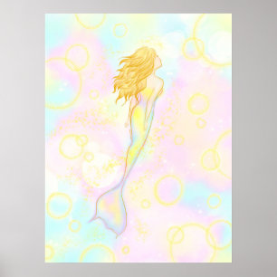 Affiche Fille de sirène aux lumières du pastel