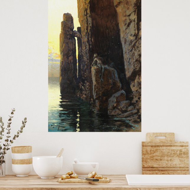 Affiche Fille de sirène de mer côtière dénudée et les dési (Cuisine)