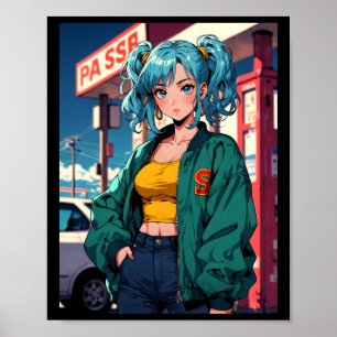 Affiche Fille de station-service d'anime rétro Mode de rue