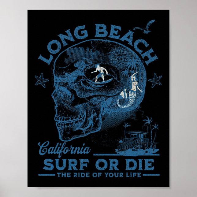 Affiche Fille de surf de Long Beach en Californie Océan Pa (Devant)