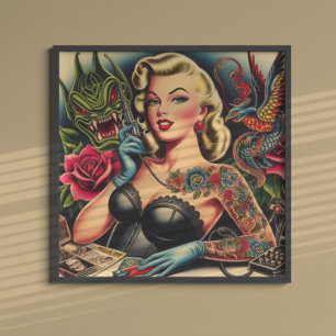 Affiche Fille de tatouage de la vieille école