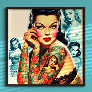 Affiche Fille de tatouage Old School