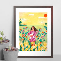Fille debout dans le champ de tulipe hollandais
