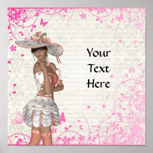 Affiche fille d'été rose