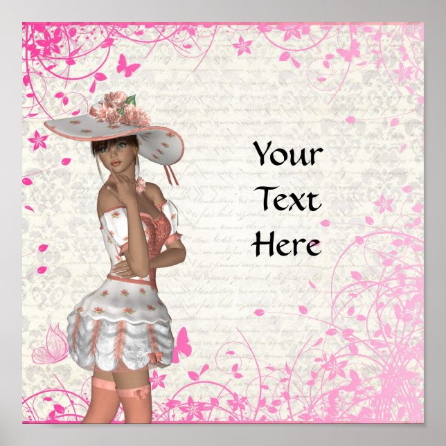 Affiche fille d'été rose (Devant)