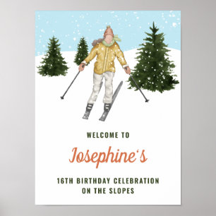 Affiche Fille d'hiver Skieuse de descente Bienvenue pour l