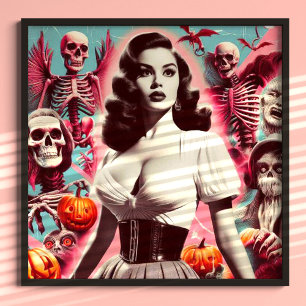 Affiche Fille d'horreur rétro