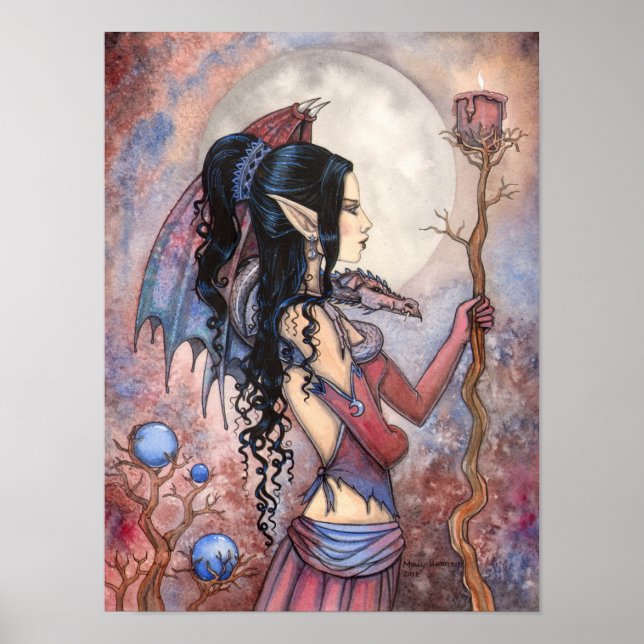 Affiche Fille Dragon Art Fantastique Gothique par Molly Ha (Devant)