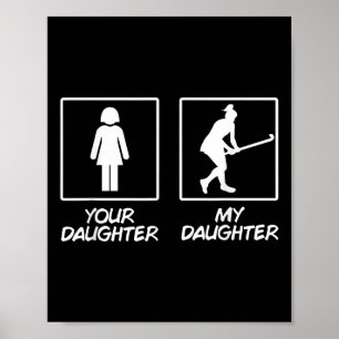 Affiche Fille drôle de hockey sur gazon Maman Papa Bâtons