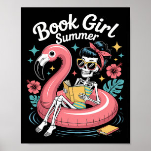 Affiche Fille drôle de livre d'été squelette de lecture de