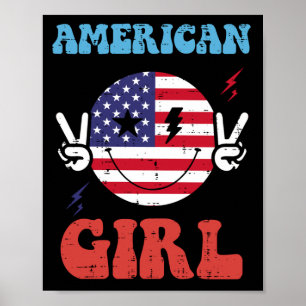 Affiche fille du 4 juillet sourire paix drapeau filles amé