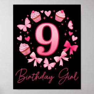 Affiche Fille du 9e anniversaire esthétique Coquette Bow