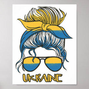 Affiche Fille du drapeau ukrainien aux cheveux en chignon