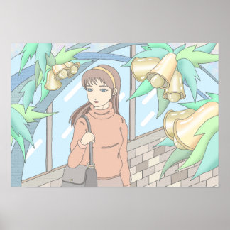 Affiche Fille écoutant le son des cloches.