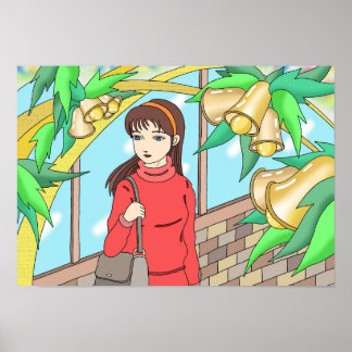 Affiche Fille écoutant le son des cloches.