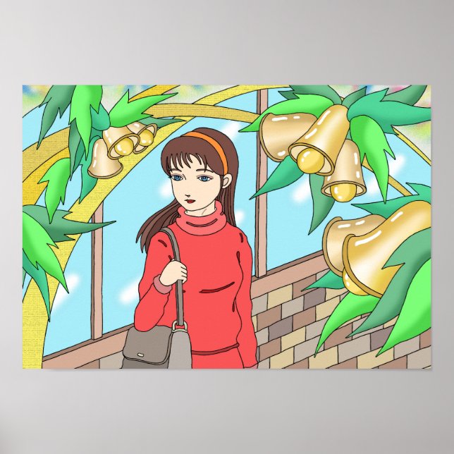 Affiche Fille écoutant le son des cloches. (Devant)