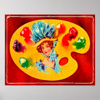 Affiche Fille édouardienne sur la palette de peintre