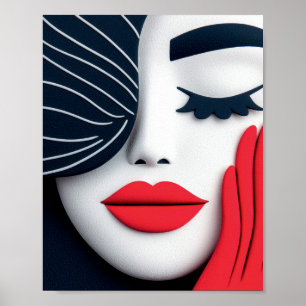 Affiche Fille élégante au portrait aux lèvres cramoisies