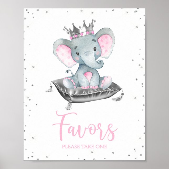 Affiche Fille Eléphant Baby shower Favoriser les panneaux  (Devant)
