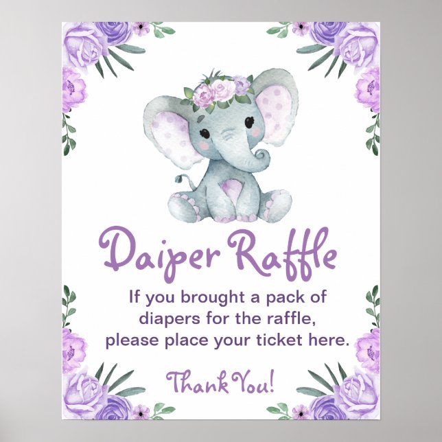 Affiche Fille Eléphant Déchets Baby shower de jeu Signe (Devant)