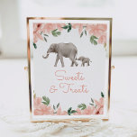 Affiche Fille Eléphante Florale Baby shower sucreries et f<br><div class="desc">Invitations amis et famille pour faire un régal à votre baby shower avec cette enseigne à thème d'éléphant à fleurs.</div>