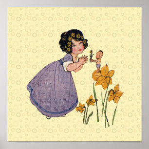 Affiche Fille Elf Fairy Daffodil Antique Pâques