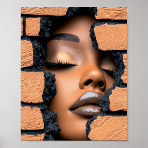 Affiche Fille émergeant à travers un mur de briques brisé