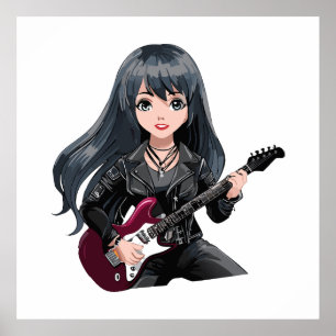 Affiche Fille emo aux longs cheveux noirs