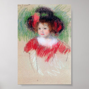 Affiche Fille en Big Bonnett et robe rouge, Mary Cassatt