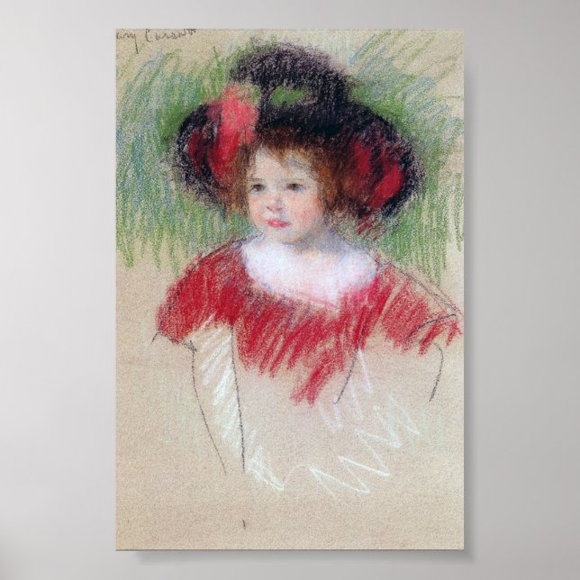 Affiche Fille en Big Bonnett et robe rouge, Mary Cassatt (Devant)