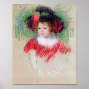 Affiche Fille en Big Bonnett et robe rouge, Mary Cassatt