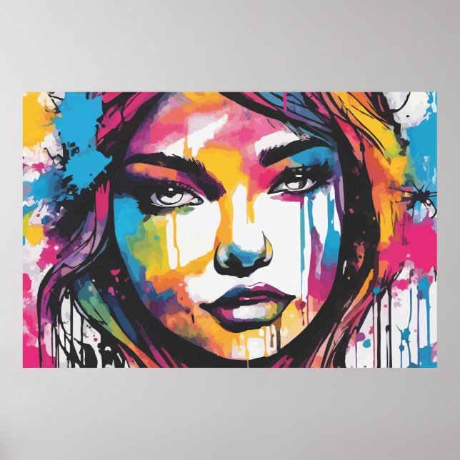 Affiche Fille en peinture multicolore (Devant)