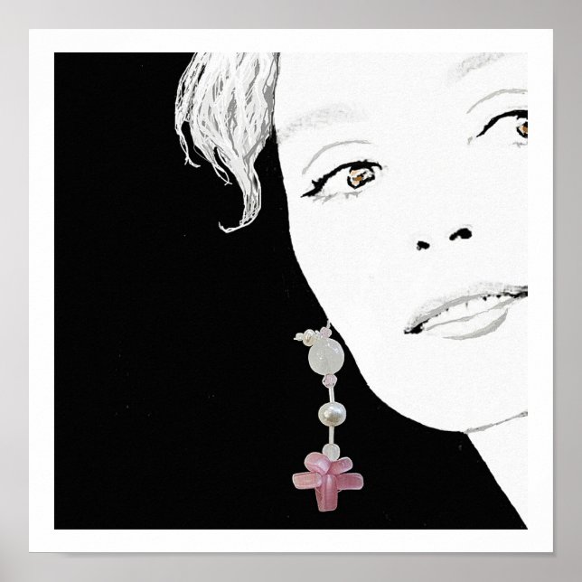 Affiche Fille en perle oreille mode illustration art (Devant)
