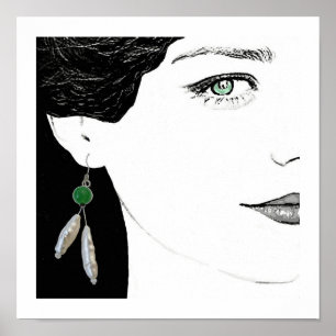 Affiche Fille en perle oreille mode illustration art
