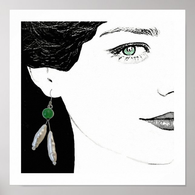 Affiche Fille en perle oreille mode illustration art (Devant)