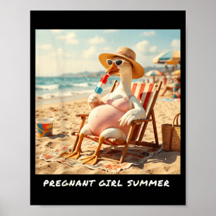 Affiche Fille enceinte été oie plage