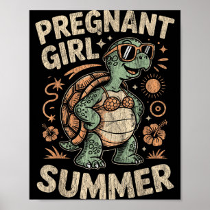 Affiche Fille enceinte été tortue drôle vacances à la plag
