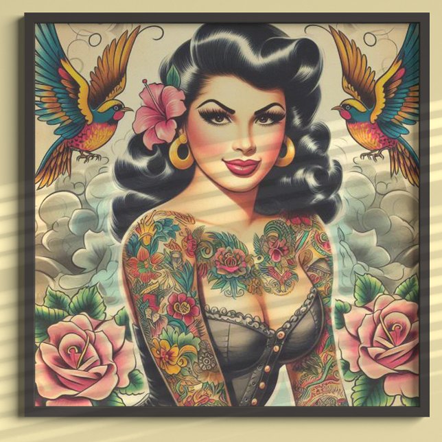 Affiche Fille encrée de la vieille école (Créateur téléchargé)