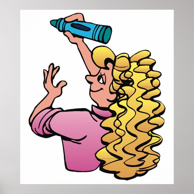 Affiche Fille enjouée avec un crayon de couleur (Devant)