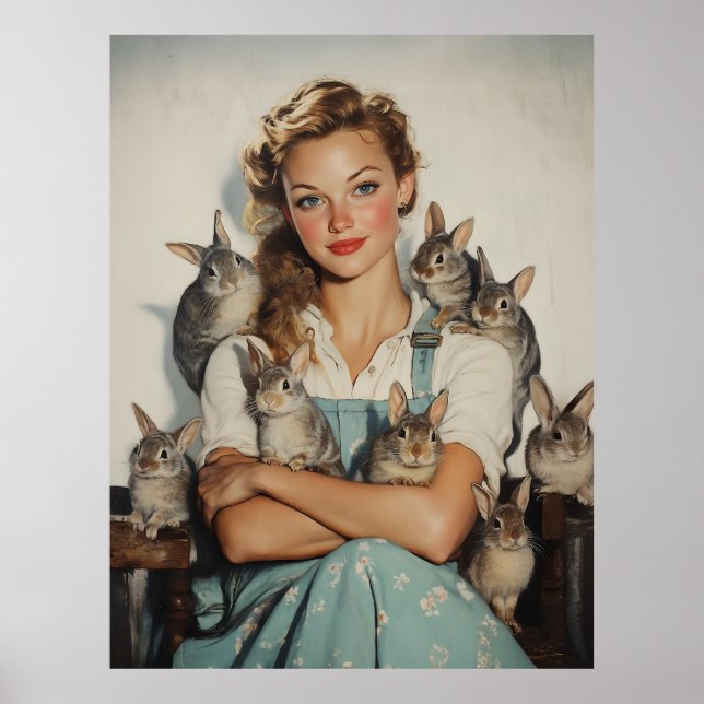 Affiche Fille entourée de lapins (Devant)