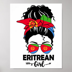 Affiche Fille érythréenne au chignon désordonné et drapeau