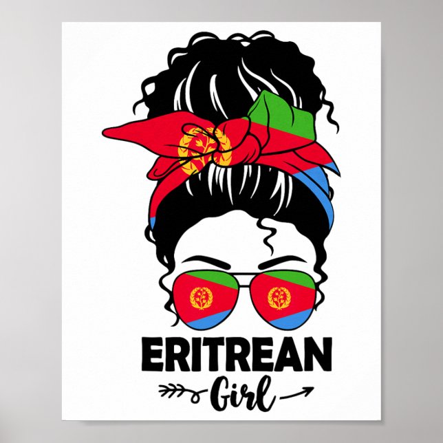 Affiche Fille érythréenne au chignon désordonné et drapeau (Devant)