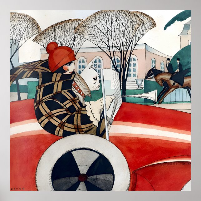 Affiche Fille et carlin dans une automobile (1927) par Ger (Devant)