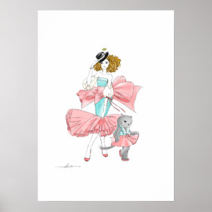 Affiche fille et chat à la mode
